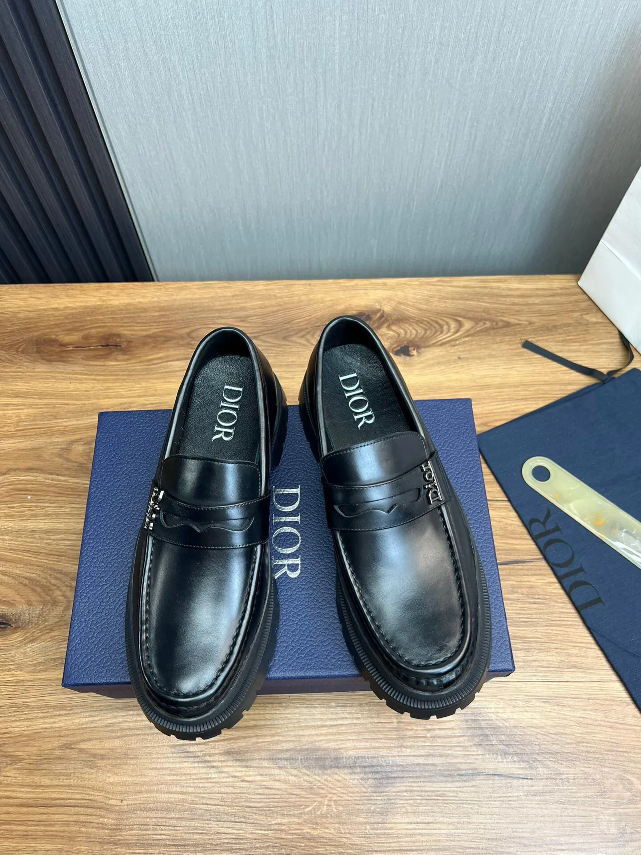 Dior Black Chunky Lug Sole Metal Logo Strap Loafer 2
