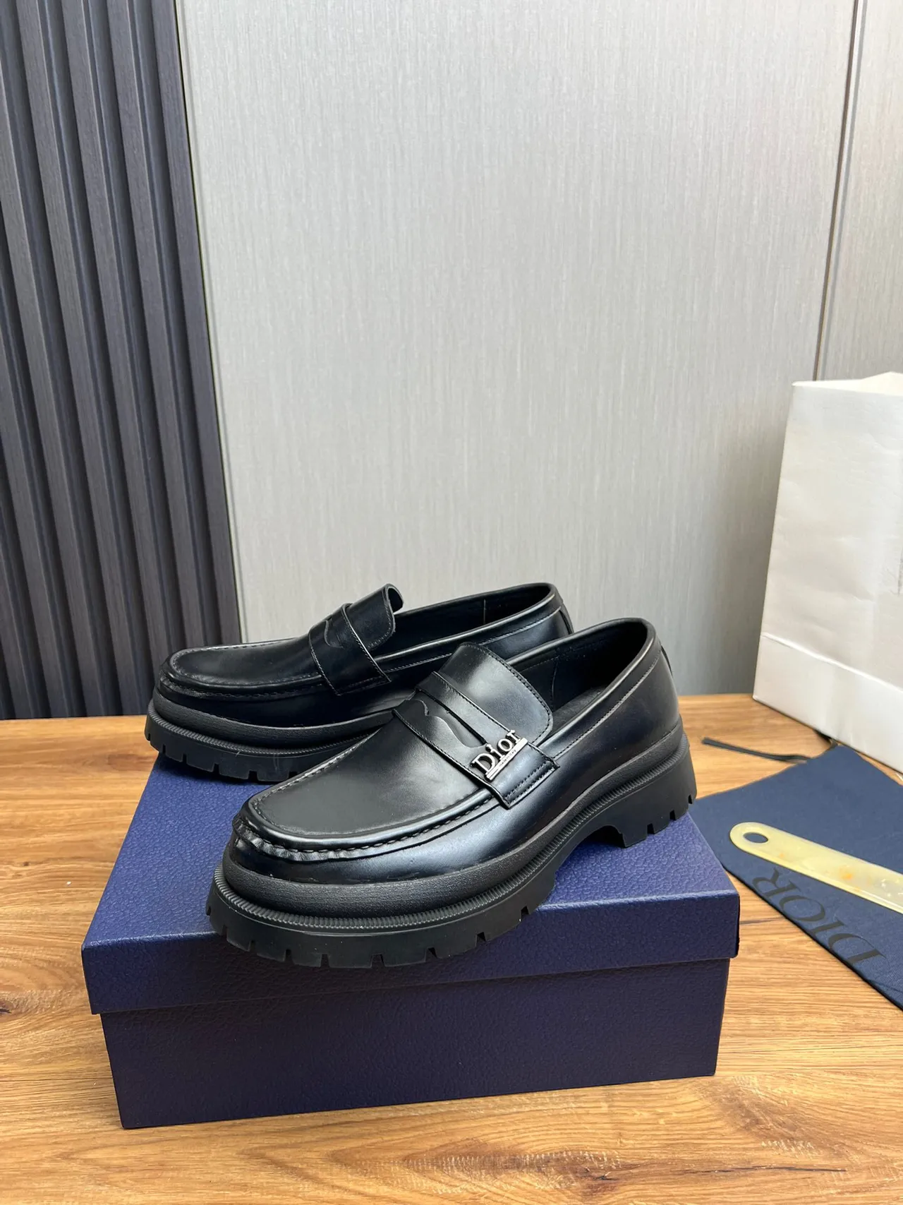 Dior Black Chunky Lug Sole Metal Logo Strap Loafer 3