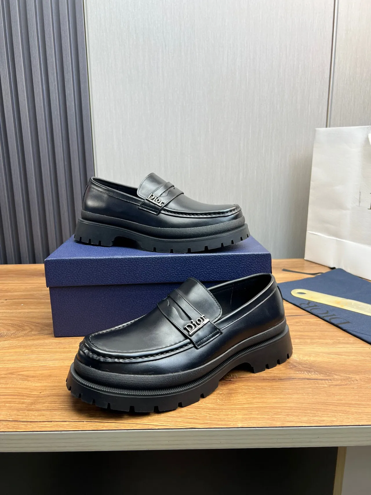 Dior Black Chunky Lug Sole Metal Logo Strap Loafer 4