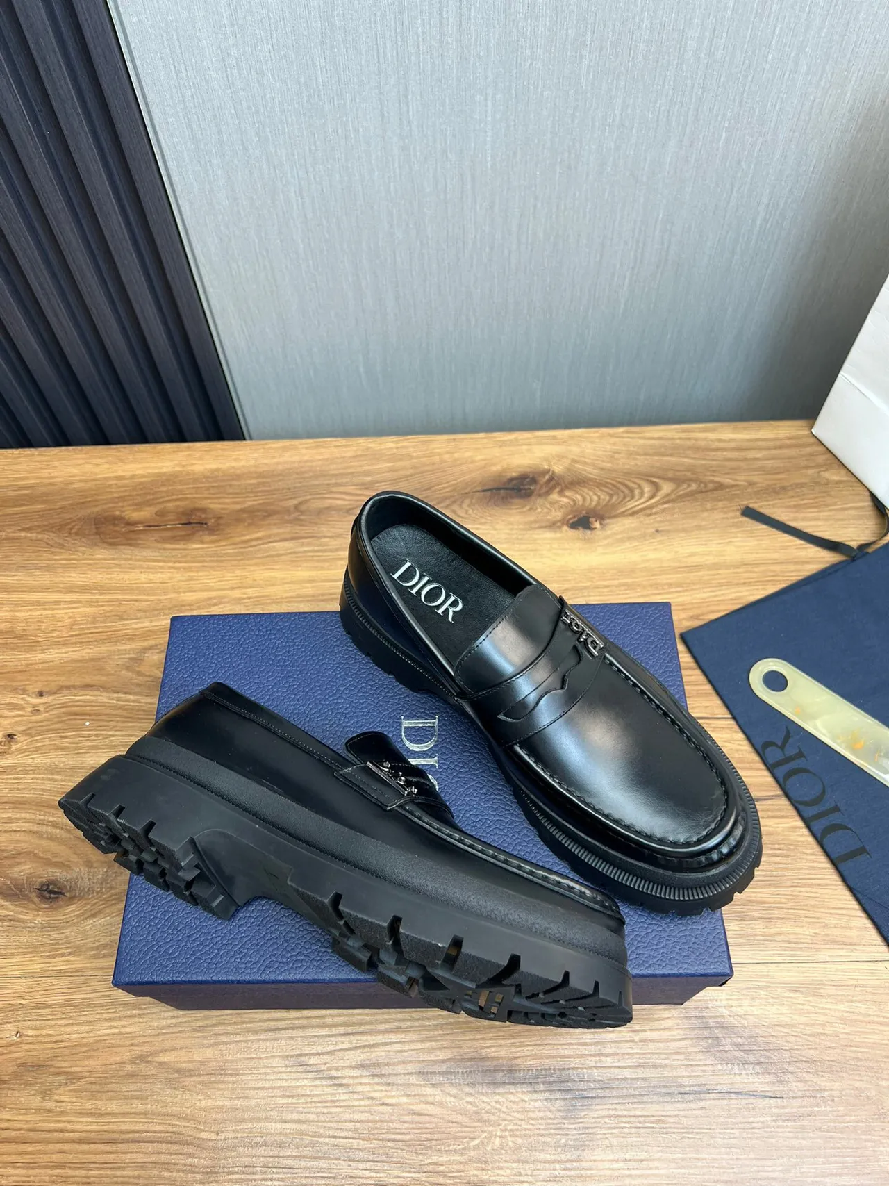 Dior Black Chunky Lug Sole Metal Logo Strap Loafer 6