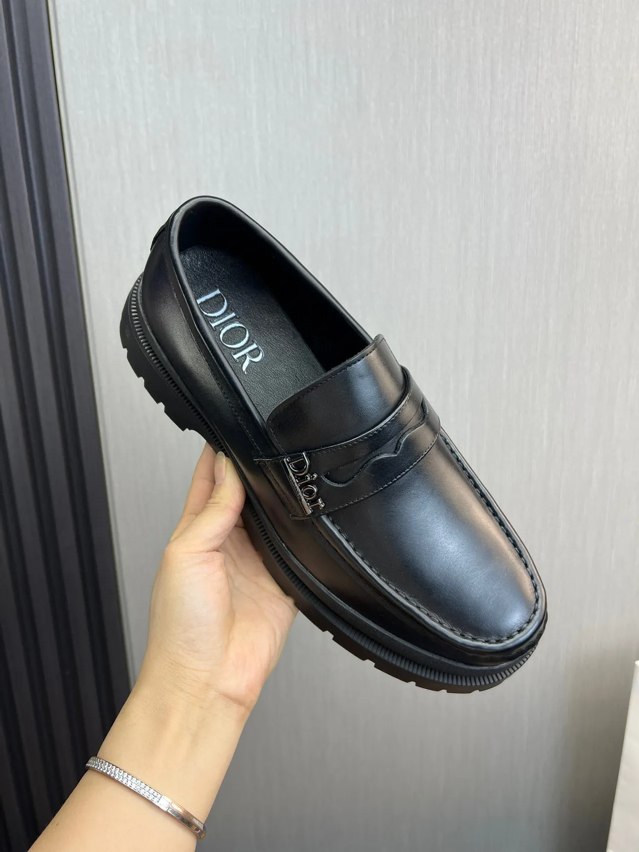 Dior Black Chunky Lug Sole Metal Logo Strap Loafer 8