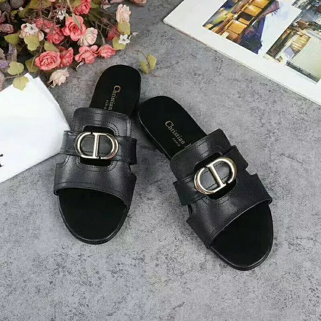 Dior Black Gold Leather Single Strap Slippers 8