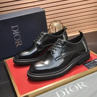 Dior Black Polished Leather Cap-Toe Oxford Shoes