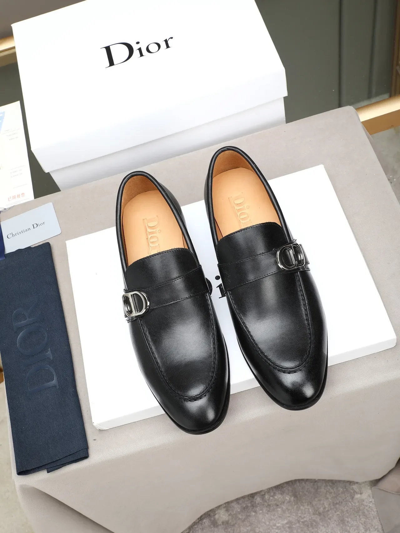 Dior Black Silver Leather CD Buckle Strap Loafer 3
