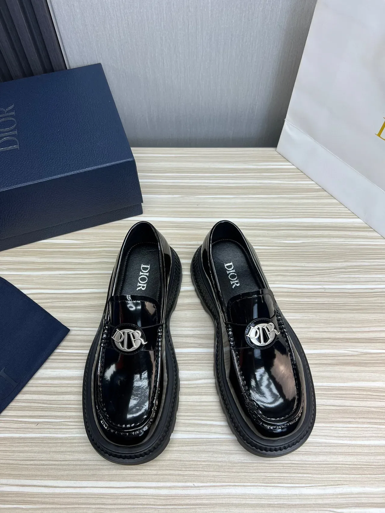 Dior Black Silver Patent Leather Monogram Buckle Loafer 2