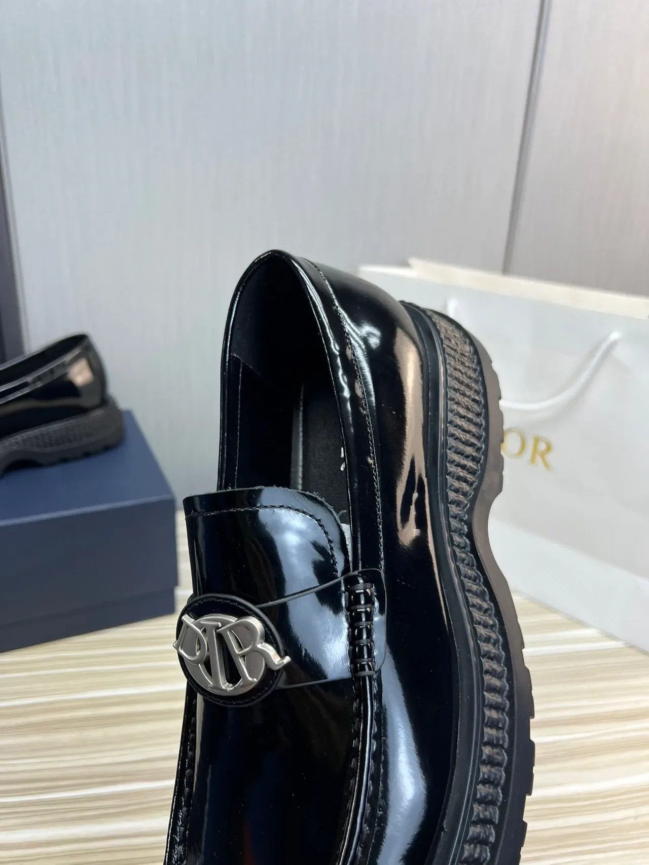 Dior Black Silver Patent Leather Monogram Buckle Loafer 8
