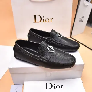 Dior Black Silver Pebbled Leather Metal Buckle Detail Loafer