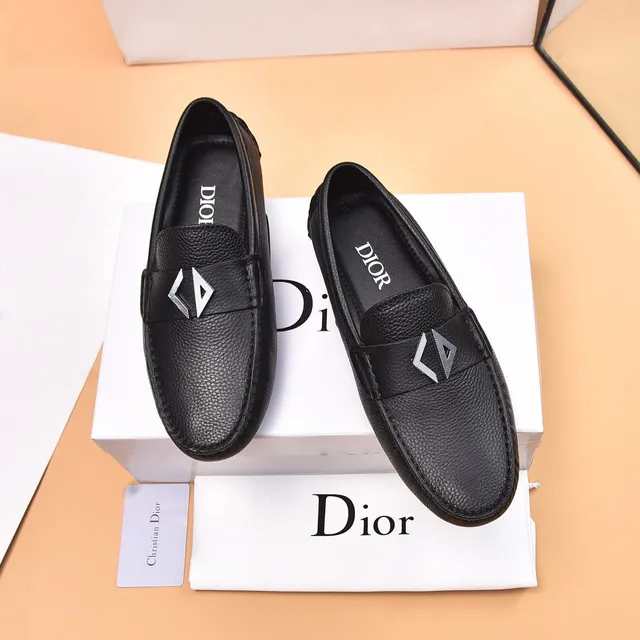 Dior Black Silver Pebbled Leather Metal Buckle Detail Loafer 2
