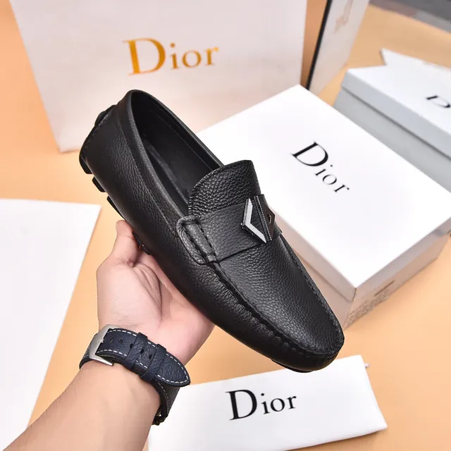Dior Black Silver Pebbled Leather Metal Buckle Detail Loafer 5