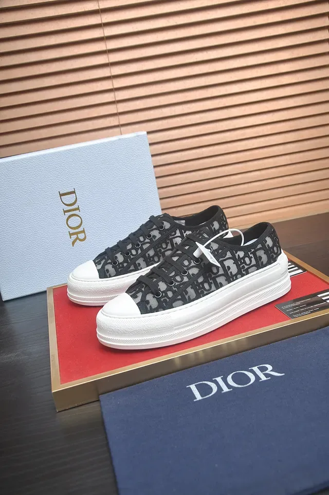 Dior Black White Monogrammed Mesh Upper Thick Platform Sole Lifestyle Sneakers 4