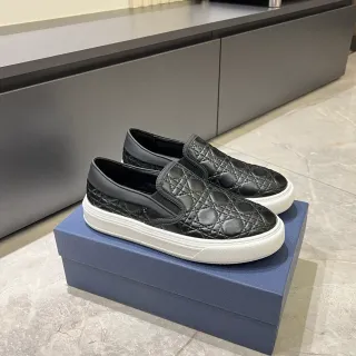 Dior Black White Quilted Cannage Leather Slip-On Lifestyle Sneakers