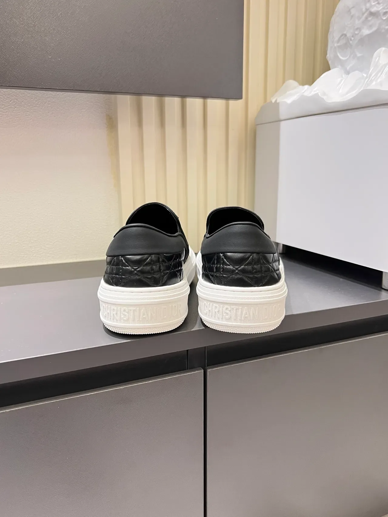 Dior Black White Quilted Cannage Leather Slip-On Lifestyle Sneakers 2