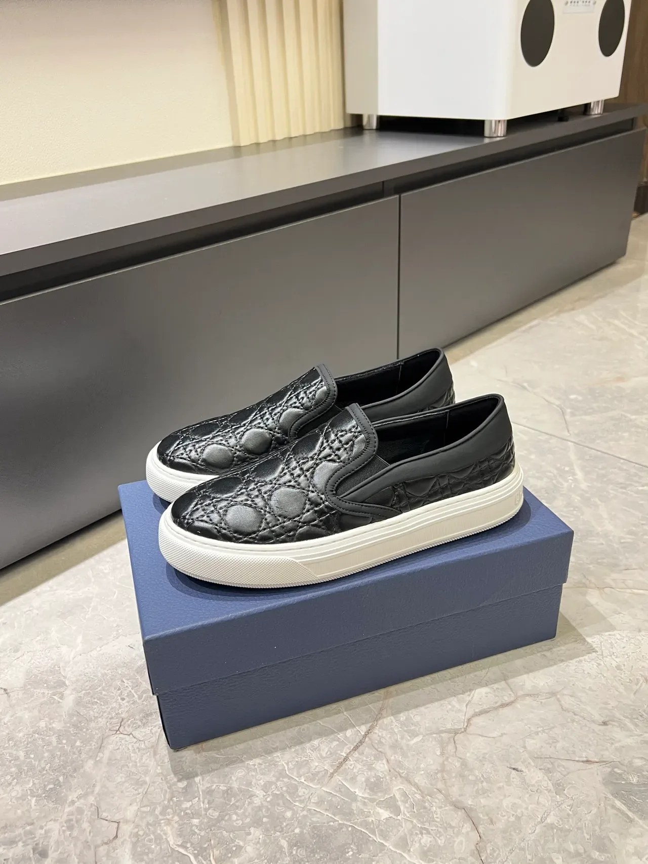 Dior Black White Quilted Cannage Leather Slip-On Lifestyle Sneakers 4