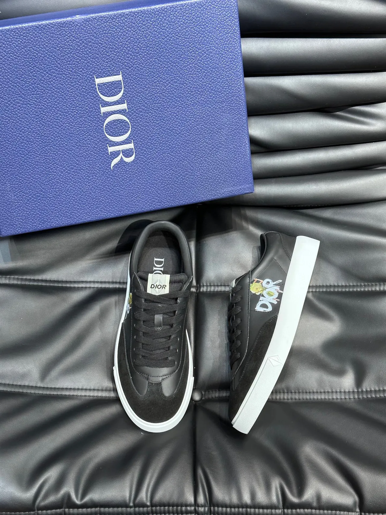 Dior Black White Suede And Leather Upper Contrast Sole Lifestyle Sneakers 3