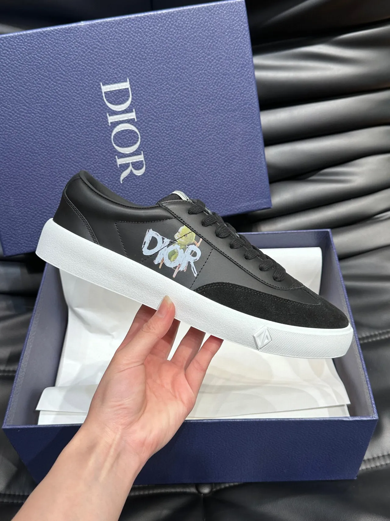 Dior Black White Suede And Leather Upper Contrast Sole Lifestyle Sneakers 6