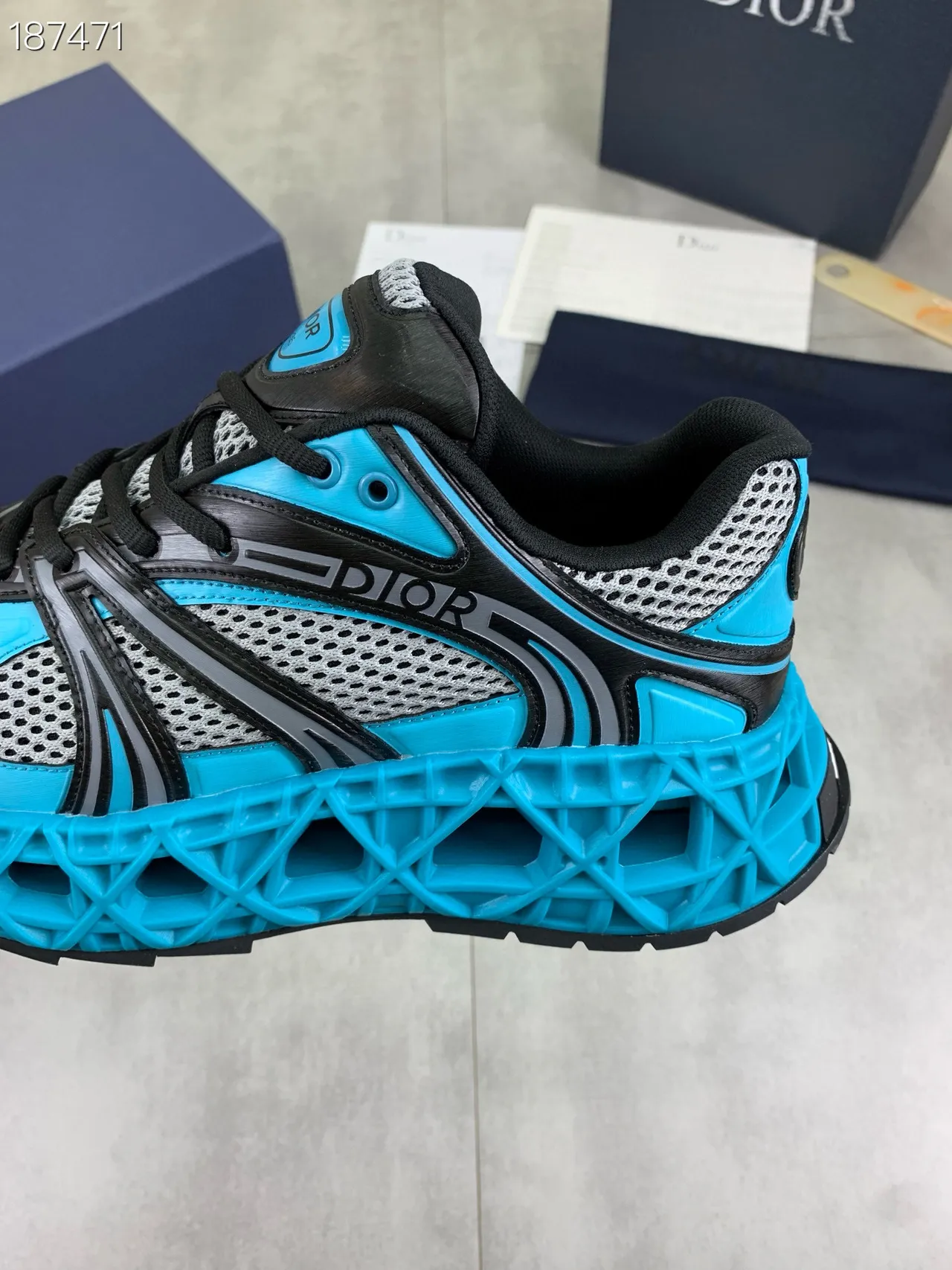 Dior Blue Black Sculpted Sole Mesh-and-Synthetic Overlay Construction Chunky Sneakers 3