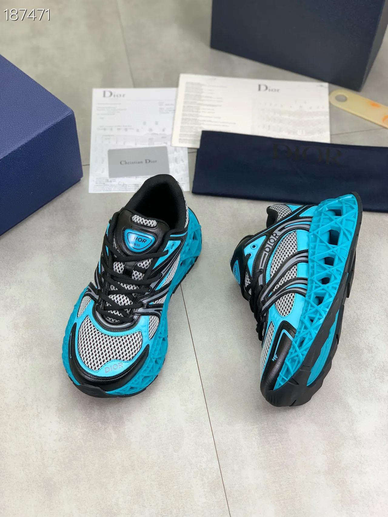 Dior Blue Black Sculpted Sole Mesh-and-Synthetic Overlay Construction Chunky Sneakers 5