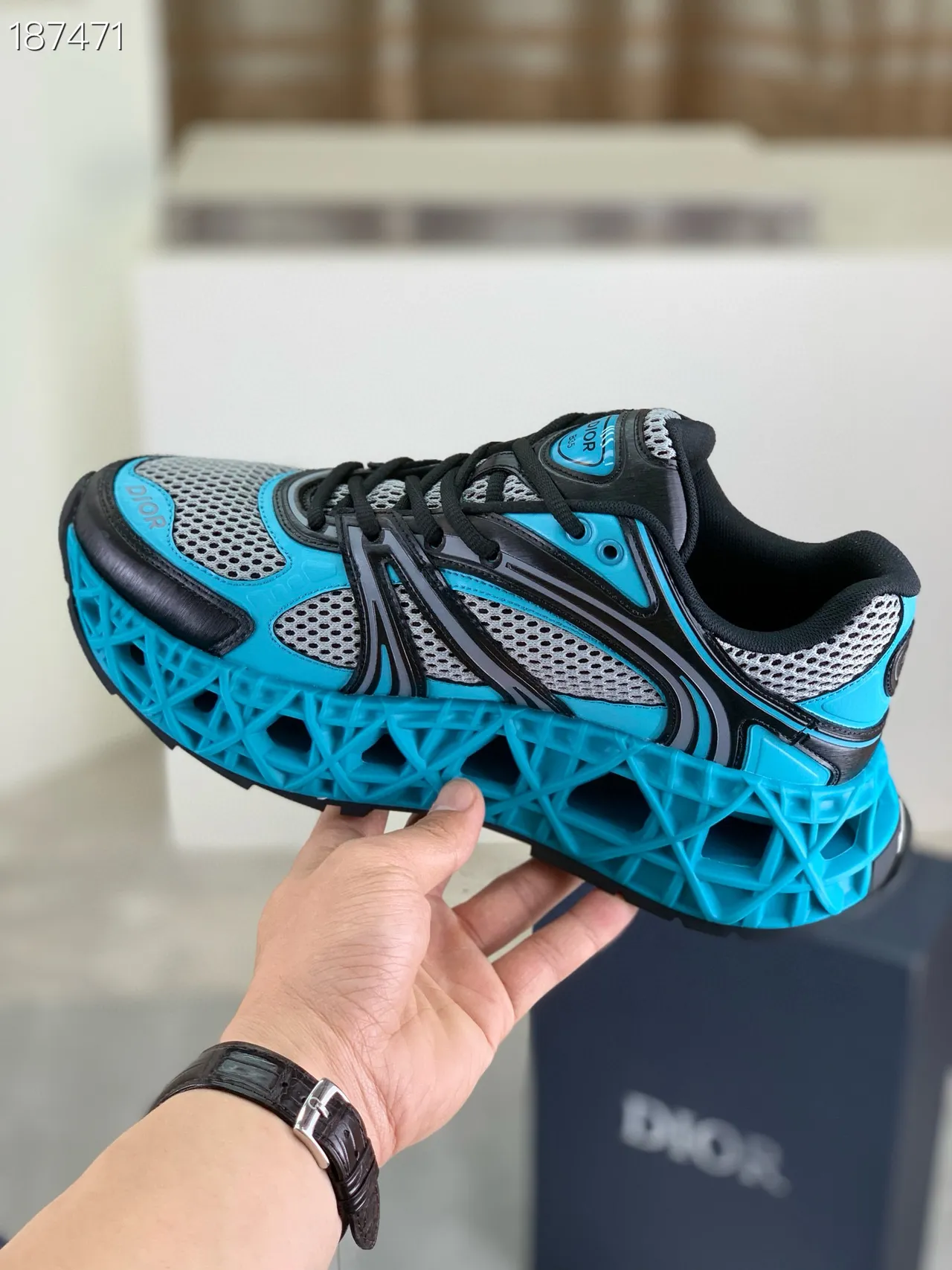 Dior Blue Black Sculpted Sole Mesh-and-Synthetic Overlay Construction Chunky Sneakers 6