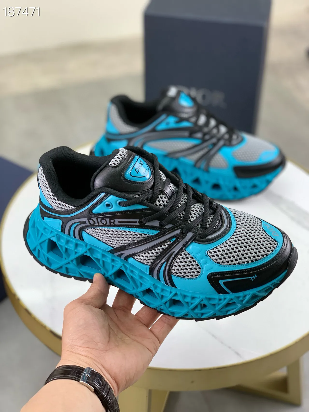 Dior Blue Black Sculpted Sole Mesh-and-Synthetic Overlay Construction Chunky Sneakers 8