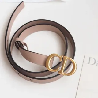 Dior CD Belt Beige Black Narrow Strap Piping Leather Belt