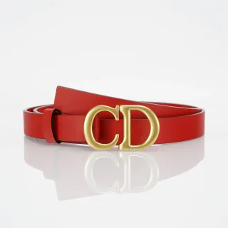 Dior CD Belt Red Smooth Leather Gold-Tone Buckle Leather Belt