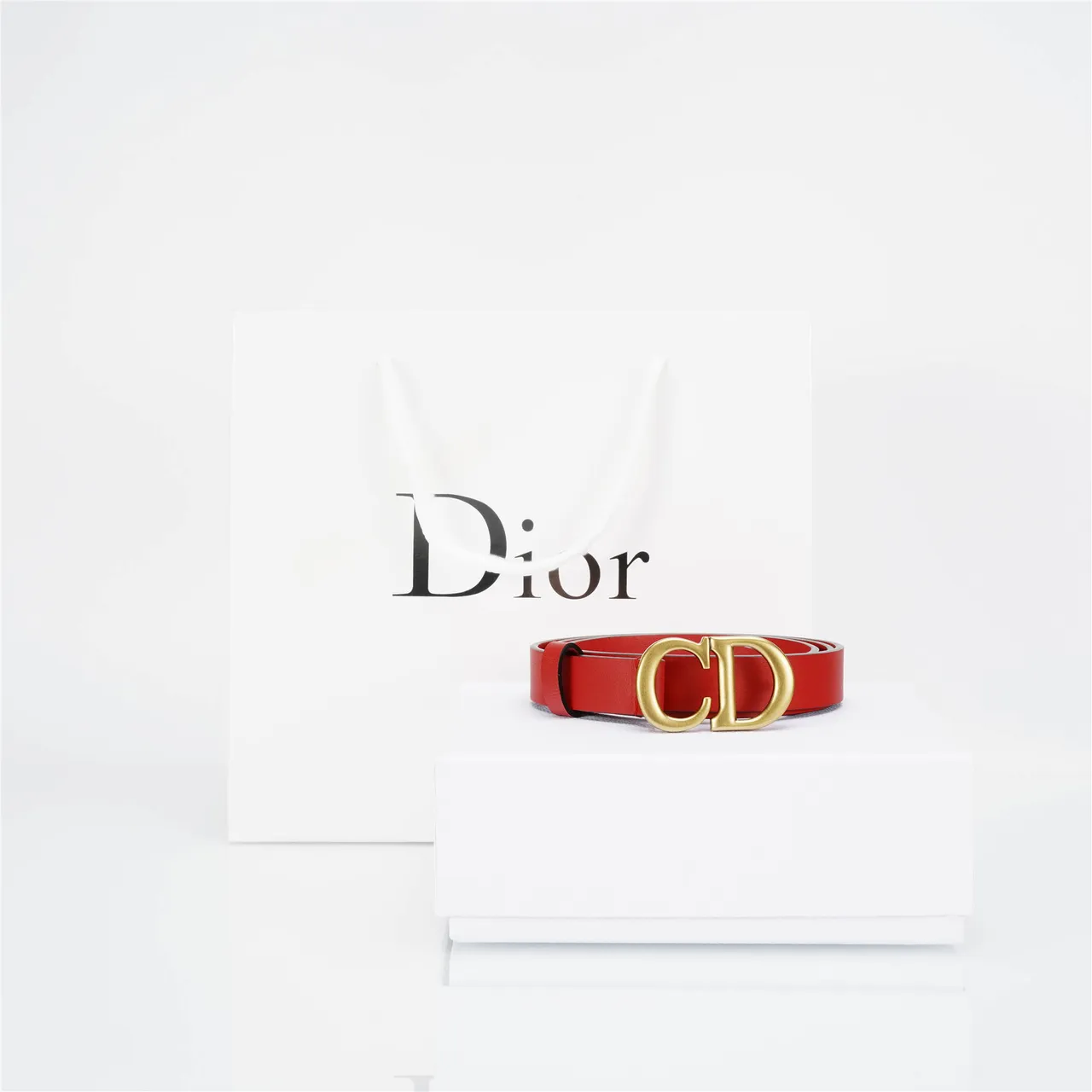 Dior CD Belt Red Smooth Leather Gold-Tone Buckle Leather Belt 4