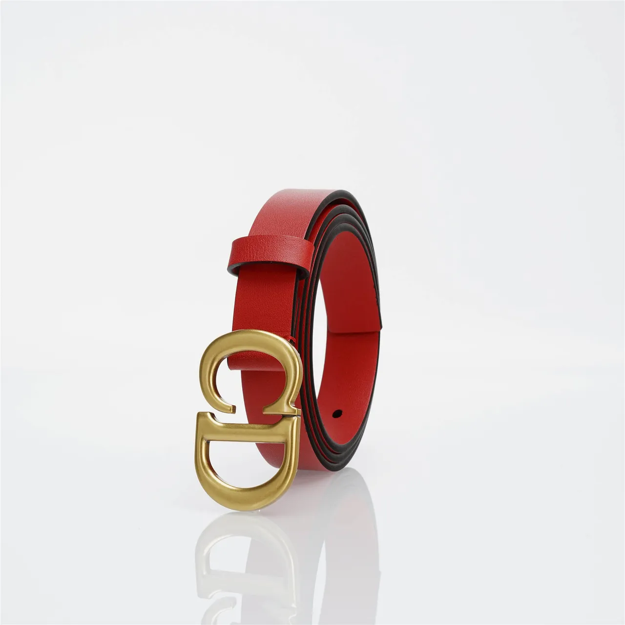 Dior CD Belt Red Smooth Leather Gold-Tone Buckle Leather Belt 6