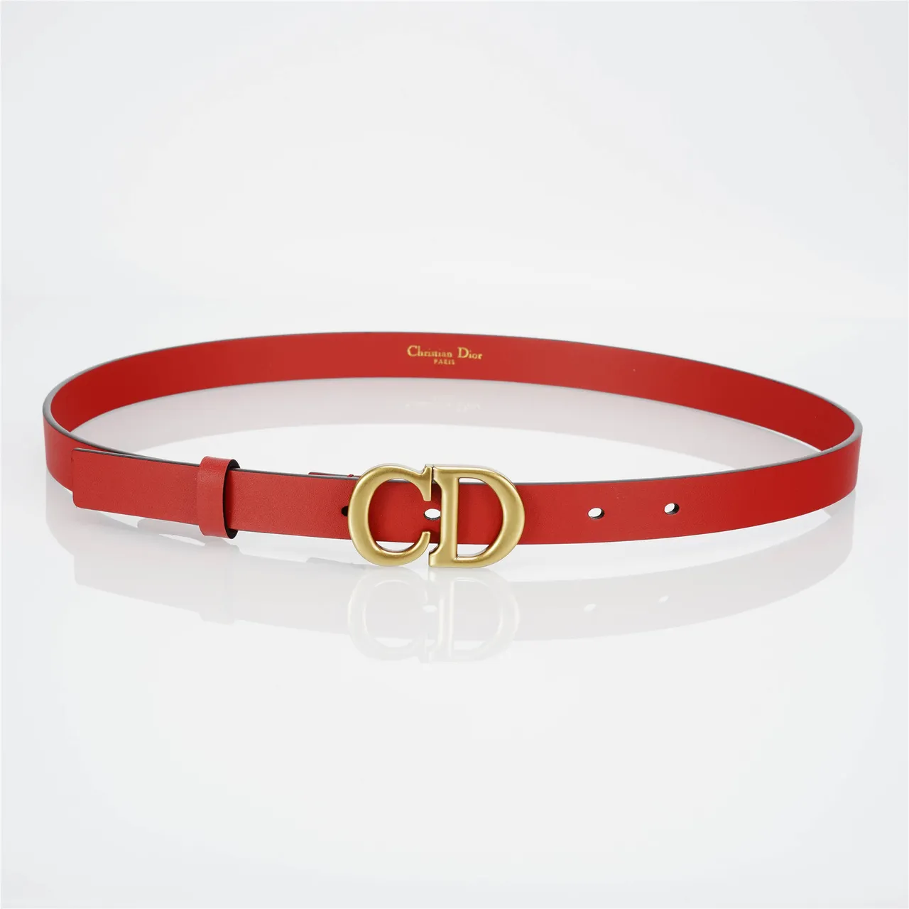 Dior CD Belt Red Smooth Leather Gold-Tone Buckle Leather Belt 9