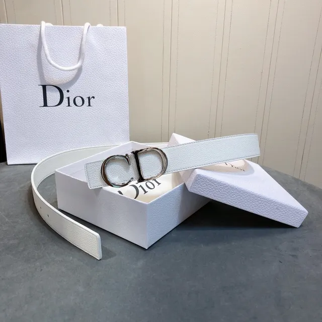 Dior CD Belt White Grained Leather Belt 3