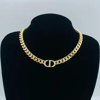 Dior CD Monogram Curb-Link Gold-Tone 项链