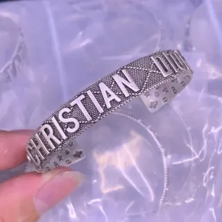 Dior Christian Bracelet Argent Manchette Large Lettres Surélevées