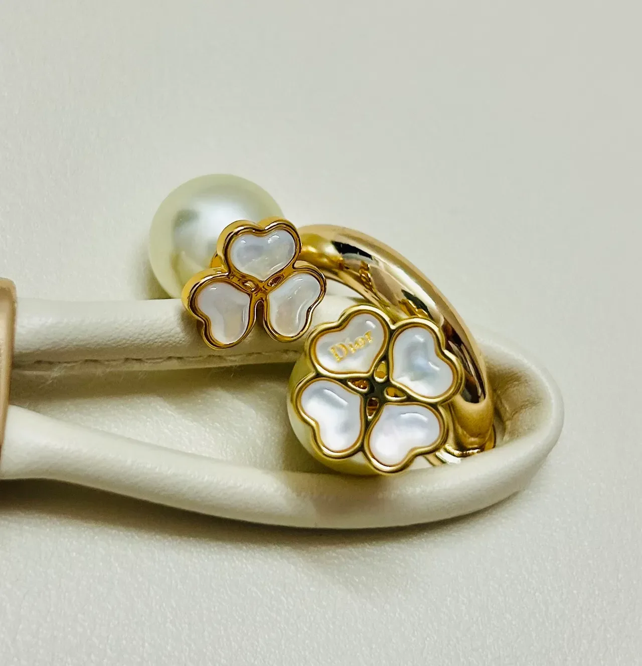 Dior Clover Enamel Gold-Tone Earrings 2