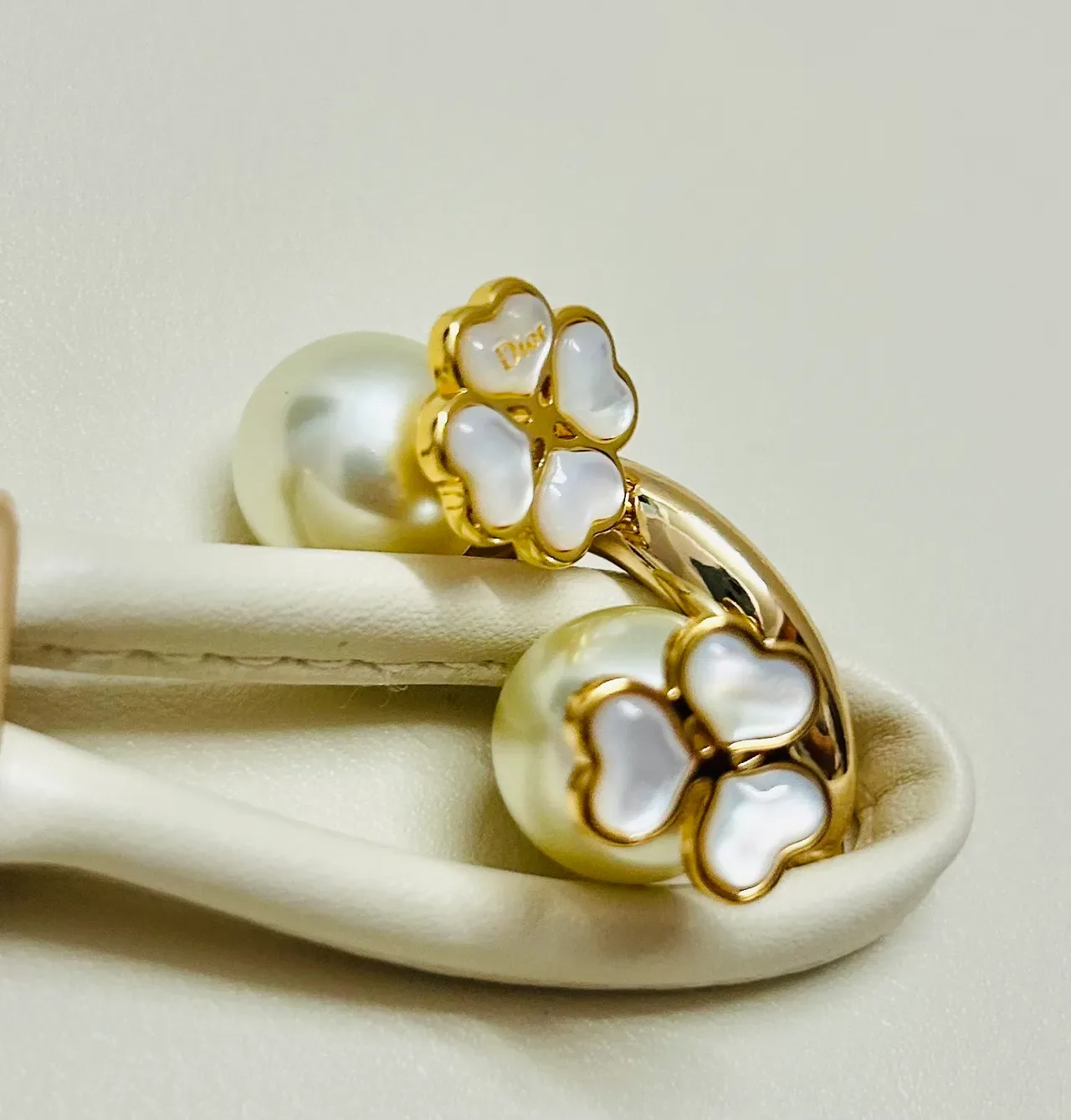 Dior Clover Enamel Gold-Tone Earrings 4