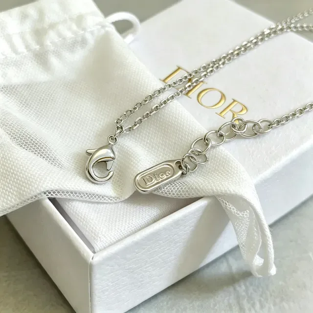 Dior Double-Chain CD Logo and Bow Pendant Necklace 3