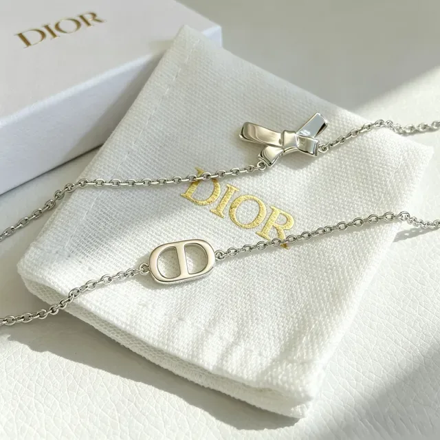Dior Double-Chain CD Logo and Bow Pendant Necklace 4