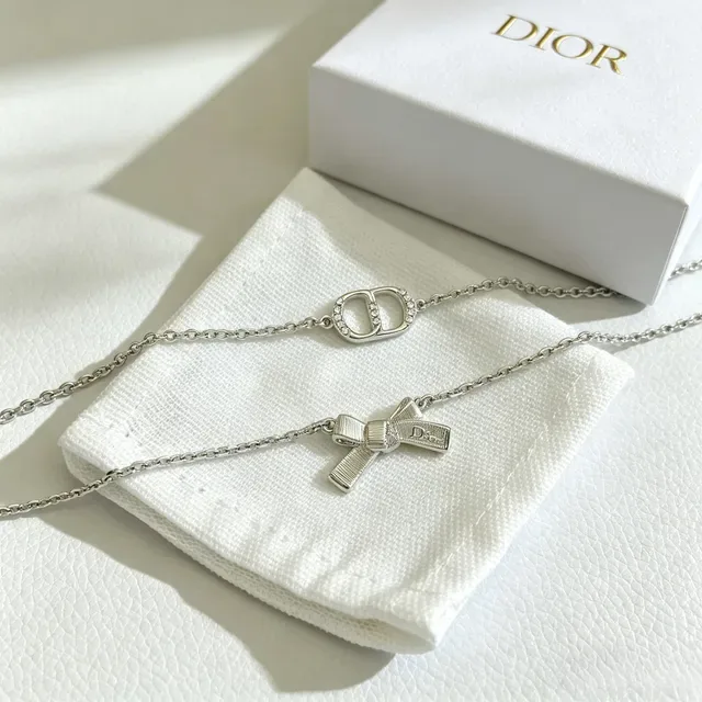 Dior Double-Chain CD Logo and Bow Pendant Necklace 5