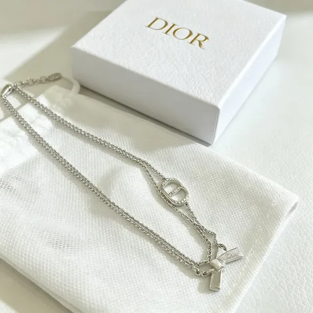 Dior Double-Chain CD Logo and Bow Pendant Necklace 6