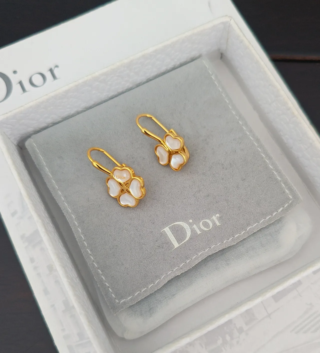 Dior Floral Motif Gold-Tone Mother-of-Pearl Earrings 3