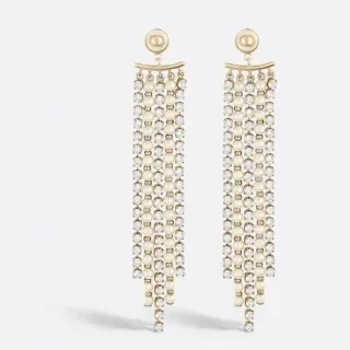 Dior Gold Beige Multi-Strand Fringe Pearl And Crystal Alternating Earrings