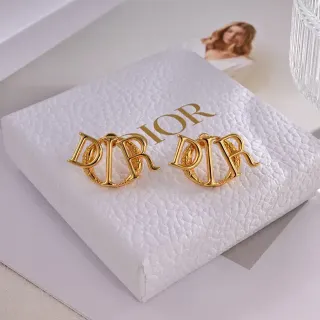 Dior Gold Monogram Interlocking D And R Letters Earrings