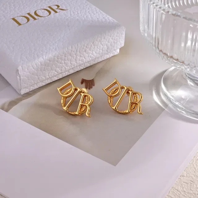 Dior Gold Monogram Interlocking D And R Letters Earrings 2