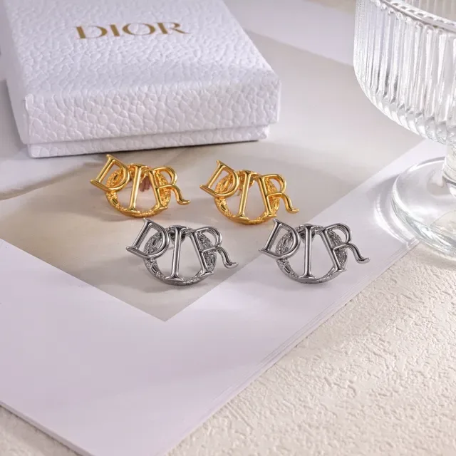 Dior Gold Monogram Interlocking D And R Letters Earrings 7