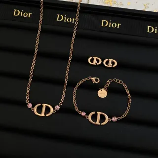 Dior Gold Pink Chain-Link Interlocked D Logo Motif Necklace