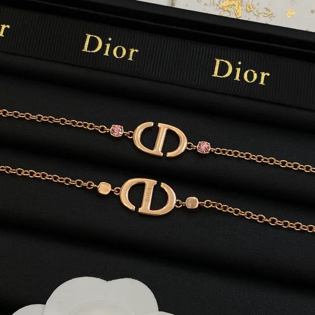 Dior Gold Pink Chain-Link Interlocked D Logo Motif Necklace 3