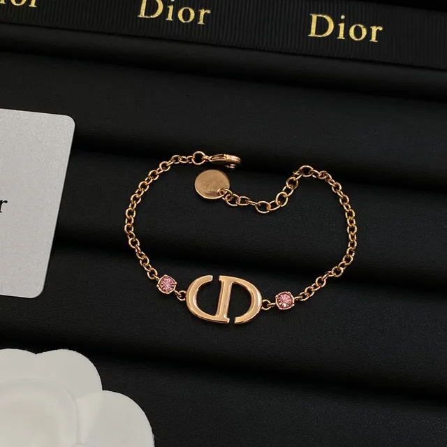 Dior Gold Pink Chain-Link Interlocked D Logo Motif Necklace 4