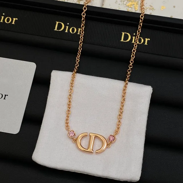 Dior Gold Pink Chain-Link Interlocked D Logo Motif Necklace 5
