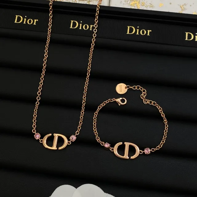 Dior Gold Pink Chain-Link Interlocked D Logo Motif Necklace 6