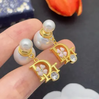 Dior Gold Pink Metal Pearl Stud Earrings