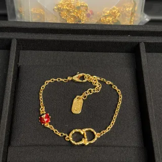 Dior Cadena Dorada Roja Esmaltada Mariquita Encanto Pulsera