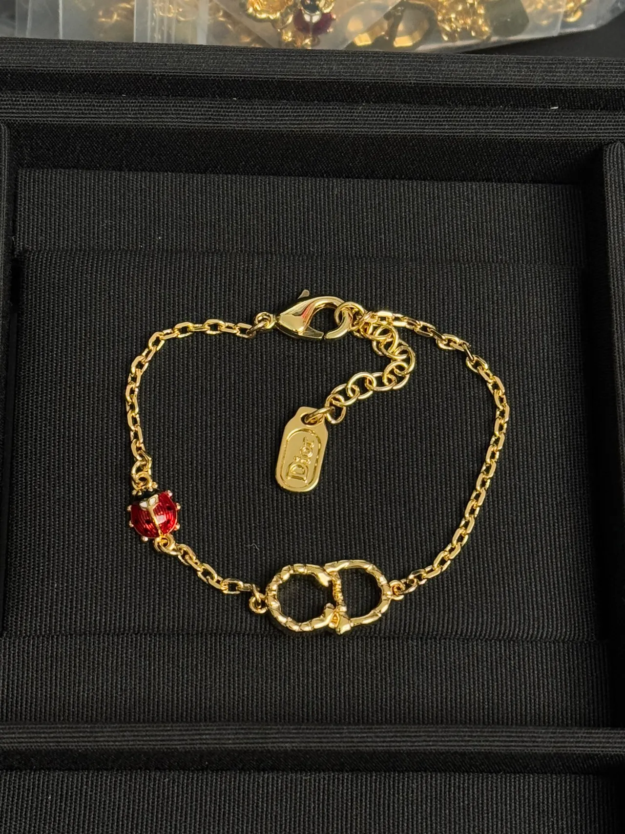Dior Gold Red Chain Enamel Ladybug Charm Bracelet 5